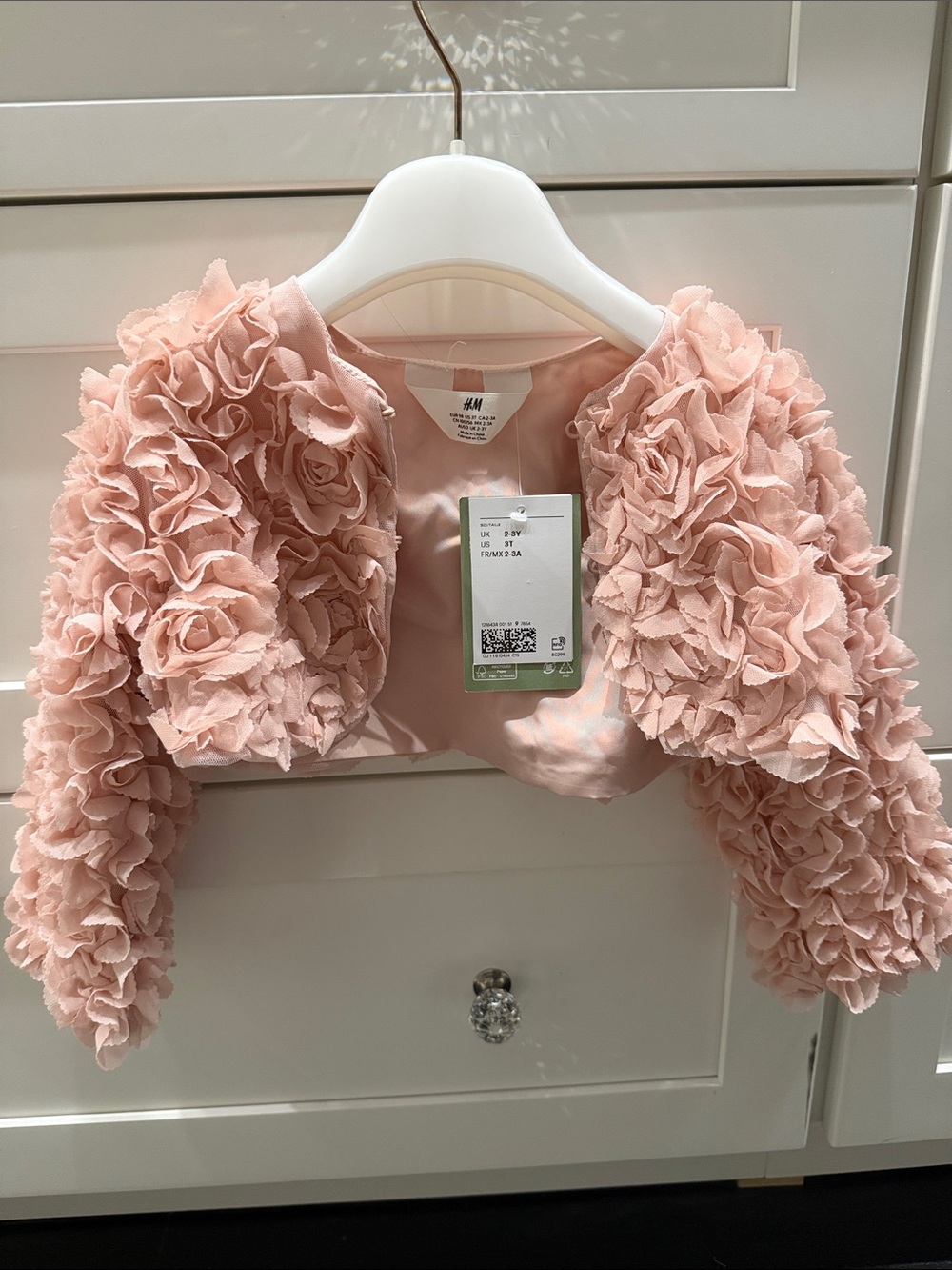 H&M Girls Blush Pink Floral Rosette Bolero Jacket